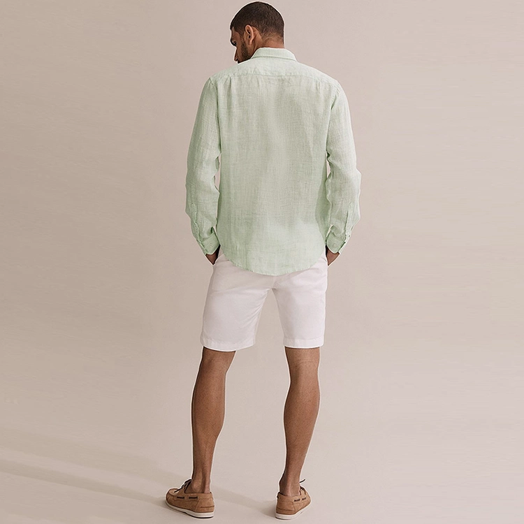 Organic Linen Men&prime; S Shirts Double Pocket Shirts for Men Sustainable Regular Fit Melange Linen Shirt Eco Friendly Camisas
