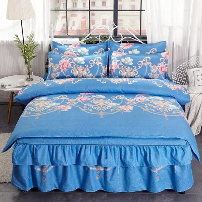 Fabric Source Factory Simple Style All Size Blue Printed 4PCS Bedding Set