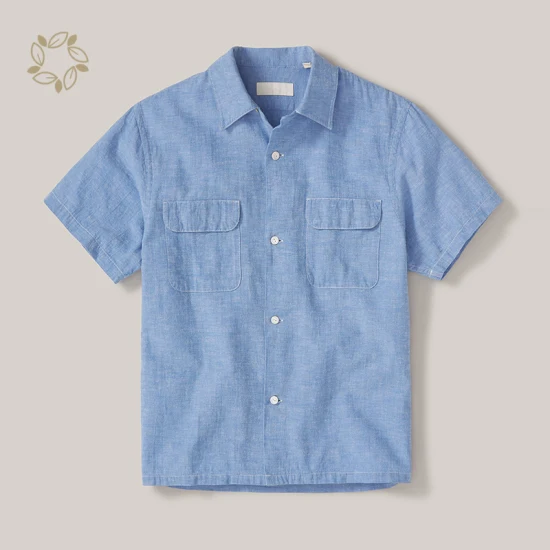 Organic Linen Men′ S Shirts Double Pocket Shirts for Men Sustainable Regular Fit Melange Linen Shirt Eco Friendly Camisas